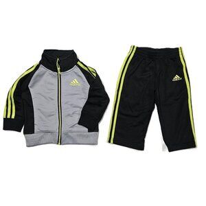 adidas 12M Baby Tracksuit – Black/Gray w/ Neon 3-Stripes
